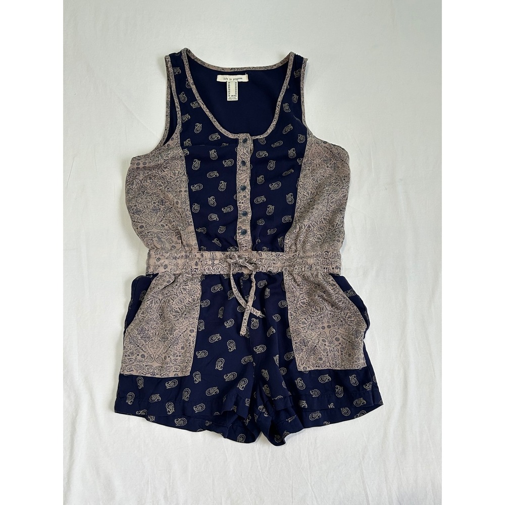 Life in Progress Womens Navy Blue Paisley Mixed Print Sleeveless Romper XS